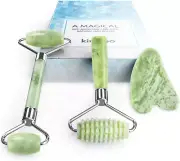 Kimkoo Jade Roller and Gua Sha for Face-3 in 1 Kit with Facial Massager Tool,100