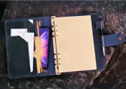 A5 loose leaf Writing note Notebook Retro Diary Notepad cow leather blue Q396