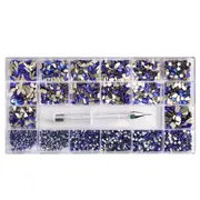 Rhinestones Diamond Glass Blue Sapphire AB Nail Art FlatBack Mix Multi Shape Kit