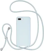 UEEBAI Crossbody Lanyard Phone case for iPhone 7 Plus/8 Plus, Silicone Phone Cover with Adjustable Necklace Strap Soft Belt Neck Cord Lanyard Shockproof Protective Case - Baby Blue