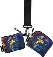 [XYMZR] Lion Space Galaxy Mini Zip Around Wristlet keychain Wallet for Women Personalized Pattern Detachable Dual Pouch Wristlet Portable Wallet Phone Coin Purse, Multi-colored, One Size