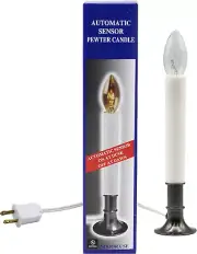 Electric Window Candle Lamp with Pewter Plated Base, Dusk to Dawn Sensor Turns C