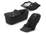 Bugaboo Fox 2 Style Set Carrycot and Seat Fabric with Basket and Apron Black BN