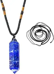 Runyangshi Blue Lapis Lazuli Healing Crystal Pendants, Double Pointed Natural Crystal Quartz Necklace 6 Faceted Chakra Crystal Wand Stone