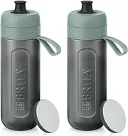Brita Water Filter, Bottle-Shaped Water Bottle, Water Bottle, PFOS/PFOA Removal Tested, Active, Dark Green, Set of 2, 600ml with 1 Cartridge