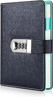 ARRLSDB Password Diary with Lock, PU Leather Combination Lock Diary (Combination Lock Journal) A6 Refillable Leather Journal, Size:18.5X13.5 cm (Black)