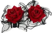 [WATIIFUFU] 1 Pair Rose Lace Wristband Ruffle Gloves Lace Wrist Wraps Lace Wrist Cuff Lace Arm Sleeves Clown Gloves Bridal Gloves Wedding Gloves Lolita Lace Sleeves Mesh Hand Sleeve Elastic