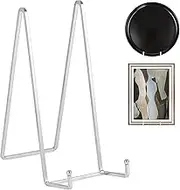 Large Plate Holder Display Stand - 10 inch Tall Plate Stands for Display - Metal Picture Frame Stand - Big Tabletop Easel Stand for Decorative Plates | Platter | Book | Plaque | Tile - 2 Pack - Silver