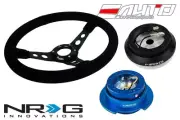 NRG 350mm 3" DP Steering Wheel Black Suede Black St 130H Hub Gen2.5 Blue Release (for: Honda)
