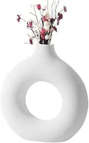 White Ceramic Vases - White Vase Decor, Donut Vase Set, Nordic Minimalist Style Decoration, White Modern Geometric Decorative Vases with Hollow Design for Kitchen Office Living Room Home Decor (S)