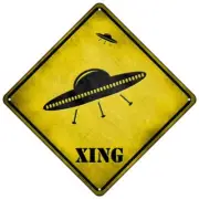 UFO Spaceship Xing Novelty Mini Metal Road Notice 8" Crossing Sign