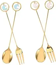 Alipis 4pcs Stainless Steel Tea Stirring Spoons Forks Set Unique Dessert Tableware for Hot Cappuccino