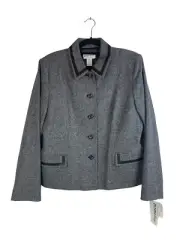 NWT Pendleton Gray Tweed Wool Silk Leather Blazer Jacket Plus Size 16