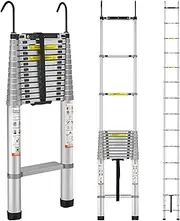 VEVOR Telescoping Ladder, 5.6M/18.5 FT Aluminum One-Button Retraction Collapsible Extension Ladder, 400 LBS Capacity with Non-Slip Feet, Portable Multi-Purpose Compact Ladder for Home, RV, Loft