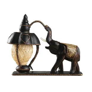 泰國進口實木大象臺燈家居裝飾復古雙象雕刻木制臺燈木質裝飾臺燈