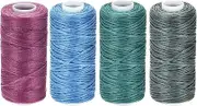 uxcell Waxed Leather Thread Set 55 Yards 150D/0.8mm Flat Polyester Cords for Hand Sewing (Cold Colors, 4pcs)
