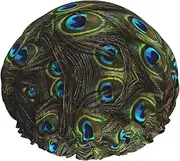 Fresh Peacock Print Various Activities Shower Cap Reusable Soft And Lightweight Bath Hair Cap Long Hair