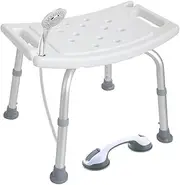 Shower Chair, Shower Bench with Suction Grab Handle, Adjustable Height Shower Stool for Inside Shower, Bath Chair with Shower Buckle for Elderly, Senior, Handicap & Disabled, Capacity 130kg