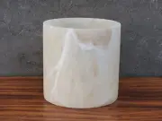 Cream Onyx Stone Waste Basket, Trash Bin, Rubbish Container, Round Cylinder 8 in