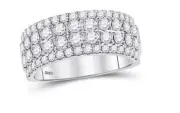 10kt White Gold Diamond Four Row Machine Set Womens Band Ring 1-1/2 Cttw
