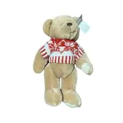 Christmas Brown Stuffed Teddy Bear With Knitted Sweater Lancelot Plush NWT