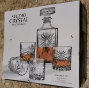 Crystal Whiskey Set. 4 - 12 oz Glasses and 34oz Decanter.