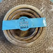 New Trader Joe's Set of 3 Hand Crafted Tunisian Olive Wood Nesting Bowls Set #3