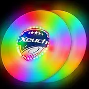 Xeuch 2 Pack Flying Disc, Glow Frisbee with 30 RGB LEDs, 16 Light Modes and 4 Brightness, 6-Hour Playtime, Built-in Timer & Sensor, 175g - Christmas, Birthdays Gifts for Men/Boys/Teens/Kids