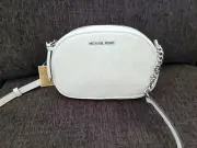MICHAEL KORS Signature Jet Set Small Oval Camera Crossbody Handbag White NEW