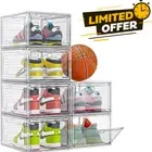 Thicken & Sturdy Clear Shoe Storage Organizer with Magnetic Door, Stackable Boxe