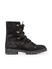 Black Suede Lace Up Mid Calf Boots