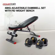 Powertrain 48KG Adjustable Dumbbell Set (Gold) with FID Weight Bench
