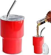 Mini Tumbler Shot Glass with Straw and Lid, 7oz Cute Insulated Shot Cups Stainless Steel for Espresso Coffee Spirits, Wedding, Party,Camping,Outdoor,Carnival,Oktoberfest Water Beer Cups (red)
