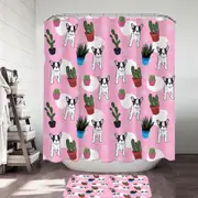 French Bulldog and Cactus Pattern Shower Curtain