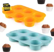 2PCS Silicone Muffin Cupcake Pan Molds, 6-Cavity Nonstick Silicone Muffin Pans
