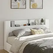 Headboard Cabinet, Storage Bed Headboard Beds Head Frame with LED White 200x16.5x103.5 cm