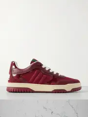 [Gucci] Gucci - Re-web Leather, Suede And Canvas-jacquard Sneakers - Red - IT38.5 IT 38.5 Red