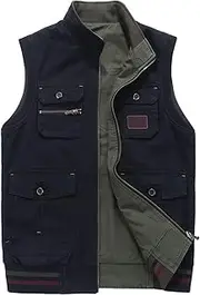 [QtthZZr] Men's Vest Outdoor Leisure Fishing Travel Gilet Multi-Pocket Utility Waistcoat Sleeveless Multifunctional Jacket
