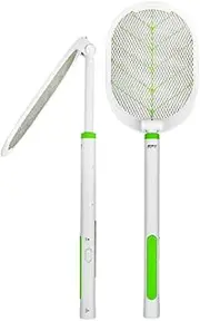 Rechargeable Foldable Handheld LED Mosquito Zapper Electric Bug Swatter Racket for Indoor and Outdoor Pest Control Safety Mesh (Green)