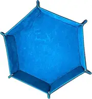 KONTONTY Hexagon Dice Tray Collapsible PU Leather Dice Storage Box Foldable Desktop Organizer Blue and Thickened Structure Easy to Open and Close