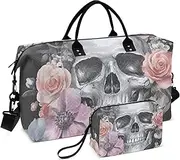 [YXYZRMY] Cool Skull Colorful Florals Travel Duffel Bag Gym Bag Sports Tote Bag with Multiple Interior Pockets Shoulder Weekender Bag for Women Men with Toiletry Bag 20.5”x 7.9”x 13.8”, Multi-Colored