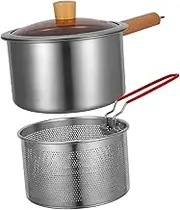 MOLUCKFU 1Set Stainless Steel Deep Fryer with Fry Basket Cooking Pot Ergonomic Handle for Comfortable Use for Home Kitchen Frying and Heat Resistant Cooking Tools