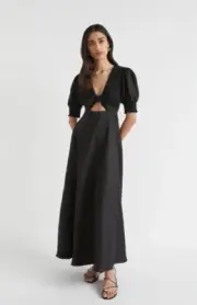 SEED HERITAGE Linen Shirred Tie Front Midi Dress Size8 RARE SOLD OUT NEW RRP$200
