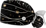 [YTYVAGT] 2-Pc,Gourd-Shaped Working Cap,Fisherman Hat with Buttons and Cotton Sweatband,Colorful Stars Pattern Line