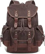 Homodoskey Vintage Canvas Leather Backpack for Men Casual Hiking Rucksack 15.6" Laptop Backpacks
