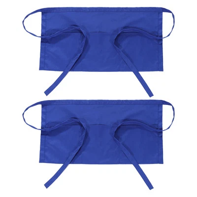 Waist Apron, 2 Pack Waitress Short Apron with 3 Pockets, Blue