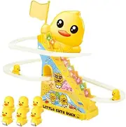 Small Ducks Climbing Toys | Electric Stair Climbing Track Slide | Cute Animal Climbing Stair Toy with Music and Light | Funny Roller Coaster Slide Track Toy for Kids