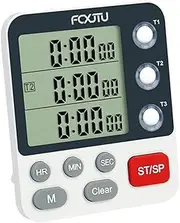 FCXJTU Digital Dual Kitchen Timer, 3 Channels Count UP/Down Timer, Triple Cooking Timer, Large Display, Loud Volume Alarm and Flashing Light with Magnetic Back, Stand, Battery Included (White)