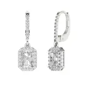 3.57 Emerald Round Cut Halo Sapphire Drop Dangle Earrings 14k White Gold