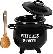 Witch Cauldron - Witch Broth Kettle, Soup Bowl, Witch Cauldron, Candy Bucket, Ceramic Witch Stew with Spoon, Halloween Soup Kettle, Black Broth, Serving Bowl for Family Gatherings